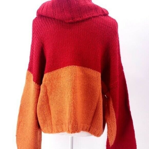 PEPALOVES Colorblock Sweater Turtleneck Red Orange Oversized - Picture 5 of 7